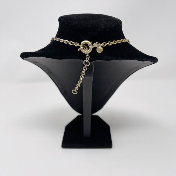 J Crew Yellow Cabochon Clear Rhinestone Necklace Gold Tone Statement Fashion - Picture 4 of 5